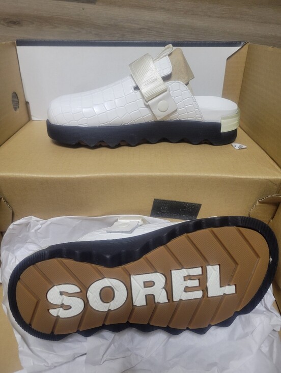 Sorel Shoes - Sorel White Croc-Embossed Mule with Black Contrast Sole